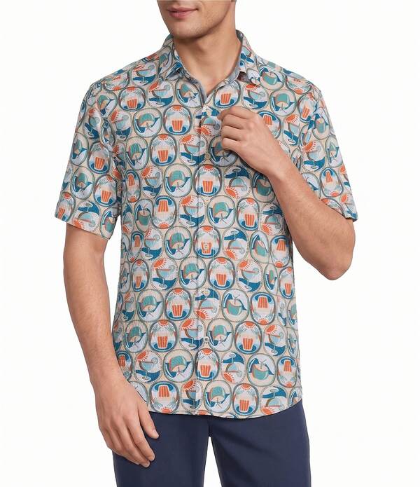 トッミーバハマ メンズ トップス シャツ トール Tommy Bahama Big \u0026 Tall Nova Wave Glass Halfull Short Sleeve Woven Shirt White Peach ホワイト