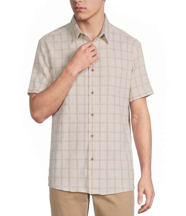 ラウン メンズ トップス プルオーバー トール Rowm Big \u0026 Tall Plaid Short Sleeve Dobby Shirt Cream 皮膚軟化剤 メンズファッション-カジュアルシャツ