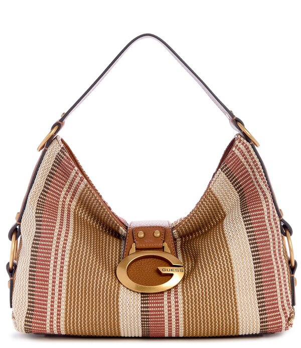 ゲス レディース 御徒面子 Guess Camden Canvastripe Shoulder Bag Cognac Mutl 縞模様