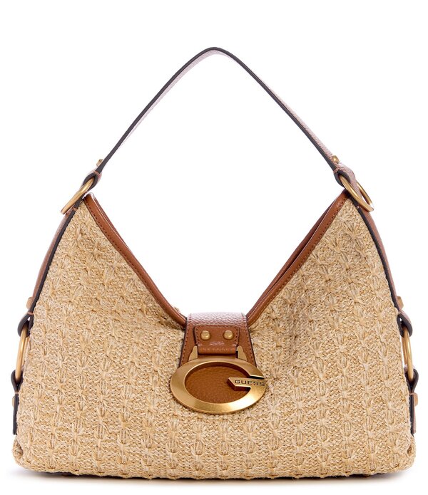ゲス レディース 御徒面子 Guess Camden Raffia Woven Shoulder Bag Natural Cognac
