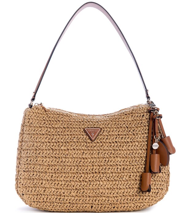 ゲス レディース 御徒面子 Guess Ofelia Hobo Woven Straw Shoulder Bag Natural Cognac