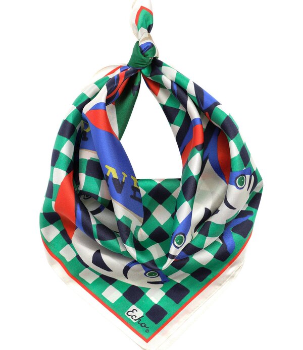 残響音 レディース 添え物 消音装置・袈裟・えり巻き 絹地 Echo Tinned Fish Silk Bandana Scarf Leaf Green 緑であること