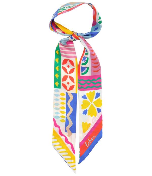残響音 レディース 添え物 消音装置・袈裟・えり巻き 絹地 Echo Coastal Collage Silk Ribboneckerchief Scarf Multi マルチ色合い