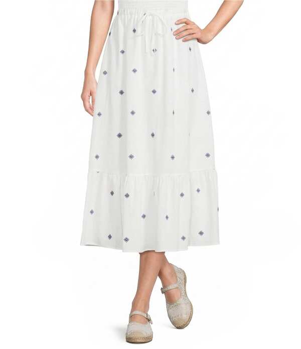 カッパーキー レディース ボトムスカート 刺繍 マキシ Copper Key Drawstring Embroidered Coordinating Maxi Skirt White/Royal Blue ホワイト｜ReVida 店