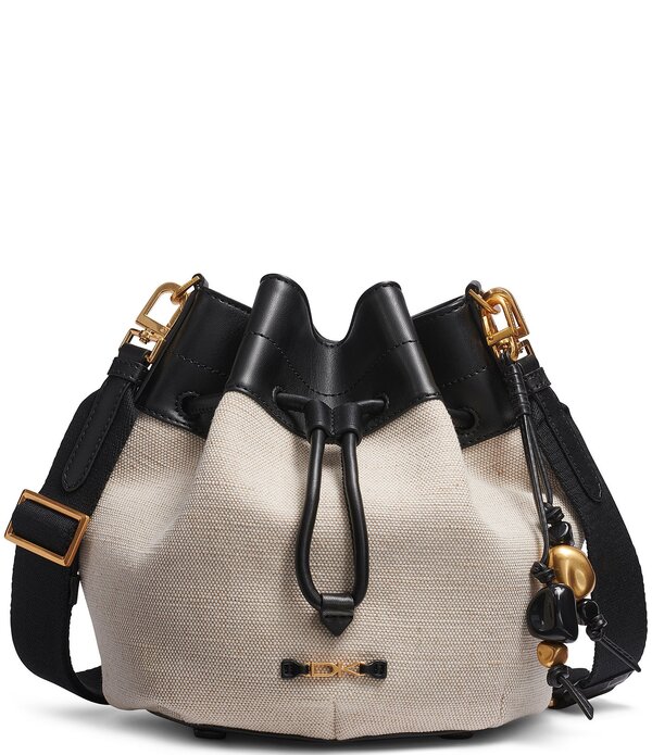 ダナキャラン レディース バッグ Donna Karan Weekendrawstring Canvas Bucket Bag Natural/Black ブラック｜ReVida 店