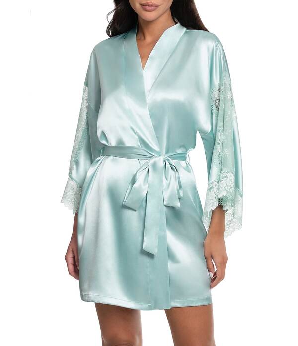 インブルーム レディース アンダー御召しもの ナイト爵御召しもの 繻子 In Bloom By Jonquil Bridal 3/4 Sleeve Satin Coordinating Short Robe Pale Turquoise 青緑色