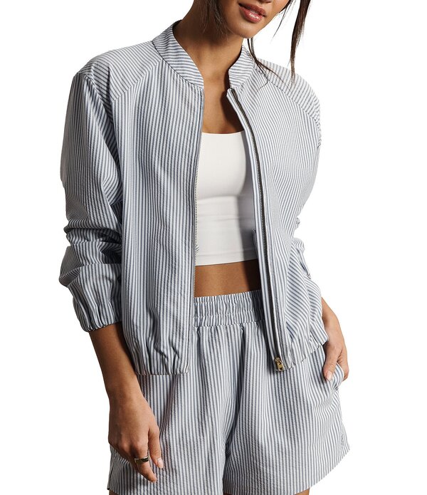 ローヌ レディース アウター 厚地の外套 上衣 RHONE Saltair Striped Collared Long Sleeve Full Ziperformance Seersucker Jacket Washed Navy Stripe 米国海軍