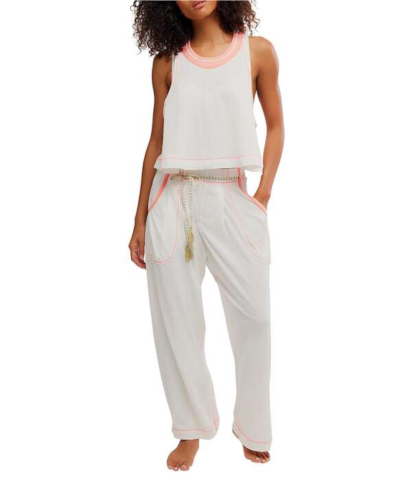 フリーピープル レディース アンダーウェア ナイトウェア ノースリーブ ニット Free People Weekender Sleevelesscoop Necknit Lounge Set Ivory Combo アイボリー｜ReVida 店
