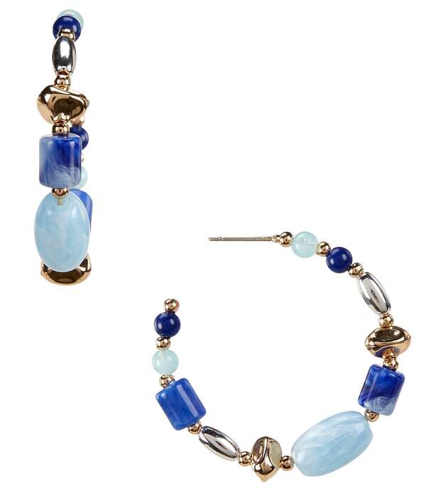ディラーズ レディース アクセサリー ピアス・イヤリング Dillard's Multi Blue Bead & Ccb Hoop Earrings Two Tone/Blue ブルー｜ReVida 店