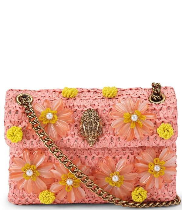カートジェイガーロンドン レディース バッグ フラワー柄 ミニ フラワー Kurt Geiger London Mini Raffia Embellished Floral Kensington Chain Crossbody Bag Peach ピーチ|ReVida 店