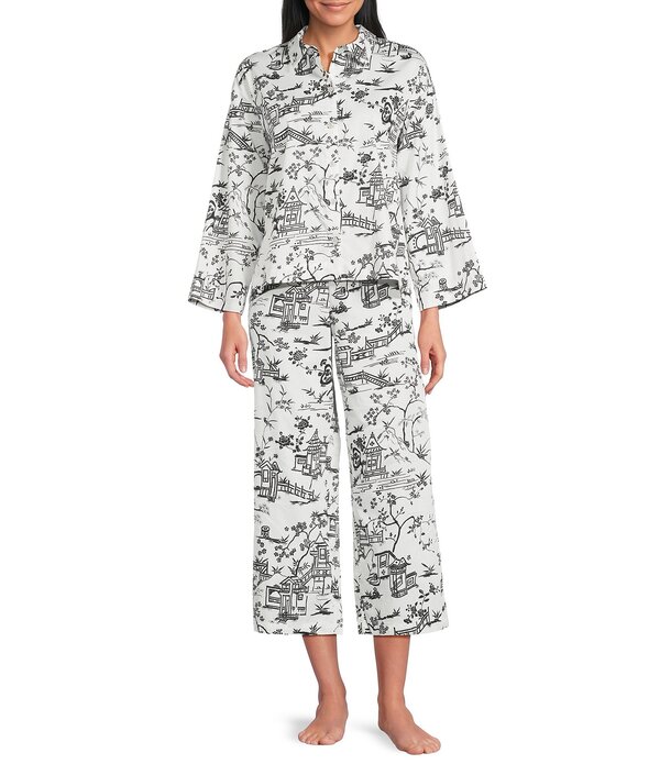ナトリ レディース アンダーお召しもの ナイト爵お召しもの プルオーバー Natori Toile Long Sleeve Notch Collar Woven Sateen Long Pajama Set Warm White 白いこと