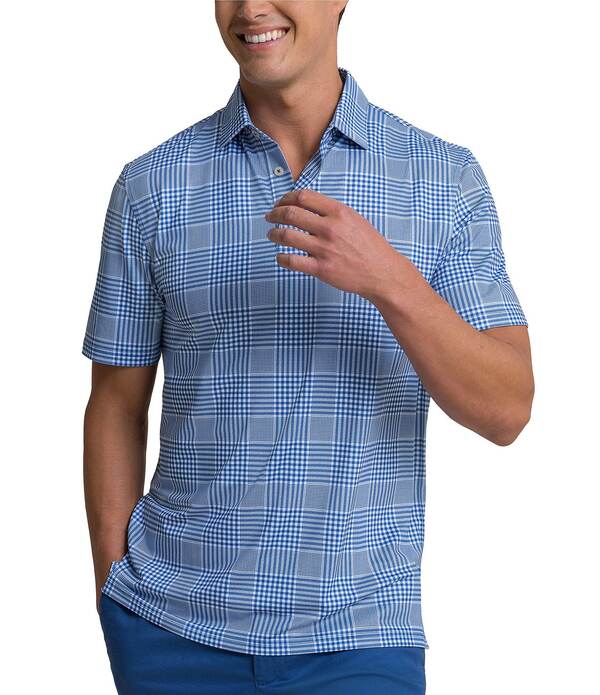 サウザーンタイド メンズ トップス プルオーバー 刷り上げる Southern Tide Driver Coral Key Plaid Printed Short Sleeve Polo Shirt Nautical Blue 青色
