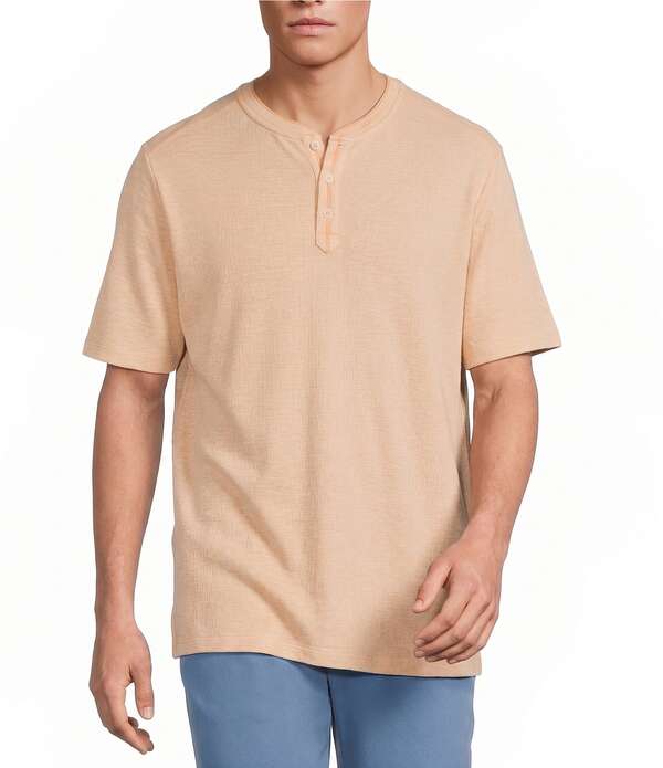 トッミーバハマ メンズ トップス シャツ リネン Tommy Bahama Lido Linen Short Sleeve Henley Button Front Shirt Nectarine|ReVida 店