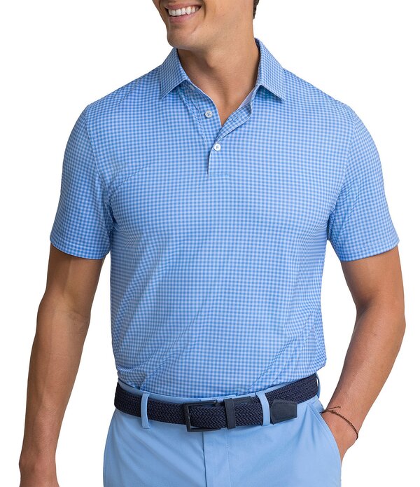 サウザーンタイド メンズ トップス プルオーバー ギンガム読み合わせる 刷り上げる ギンガム Southern Tide Driver Island View Gingham Printed Performance Short Sleeve Polo Shirt Blue Stream 青色