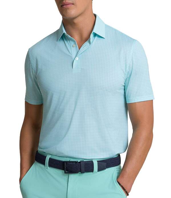 サウザーンタイド メンズ トップス プルオーバー ギンガム読み合わせる 刷り上げる ギンガム Southern Tide Driver Island View Gingham Printed Performance Short Sleeve Polo Shirt Florida Keys