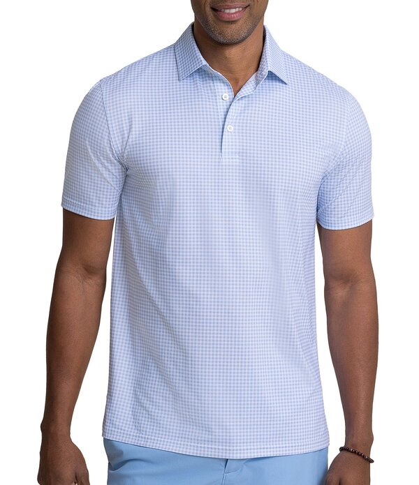 サウザーンタイド メンズ トップス プルオーバー ギンガム読み合わせる 刷り上げる ギンガム Southern Tide Driver Island View Gingham Printed Performance Short Sleeve Polo Shirtide Blue 青色