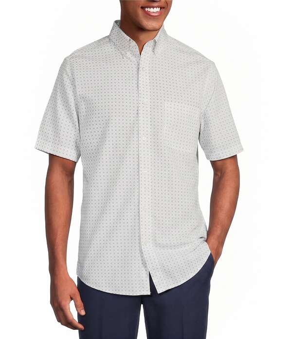 ラウンドトゥリーアンドヨーク メンズ トップス シャツ スリムフィット Gold Label Roundtree & Yorke Slim Fit Short Sleeve Geometric Sport Shirt White ホワイト｜ReVida 店