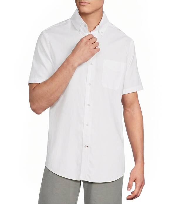 ダニエル クレミュ メンズ トップス シャツ オックスフォード Cremieux Blue Label Solid Oxford Short Sleeve Woven Shirt Lucent White ホワイト｜ReVida 店