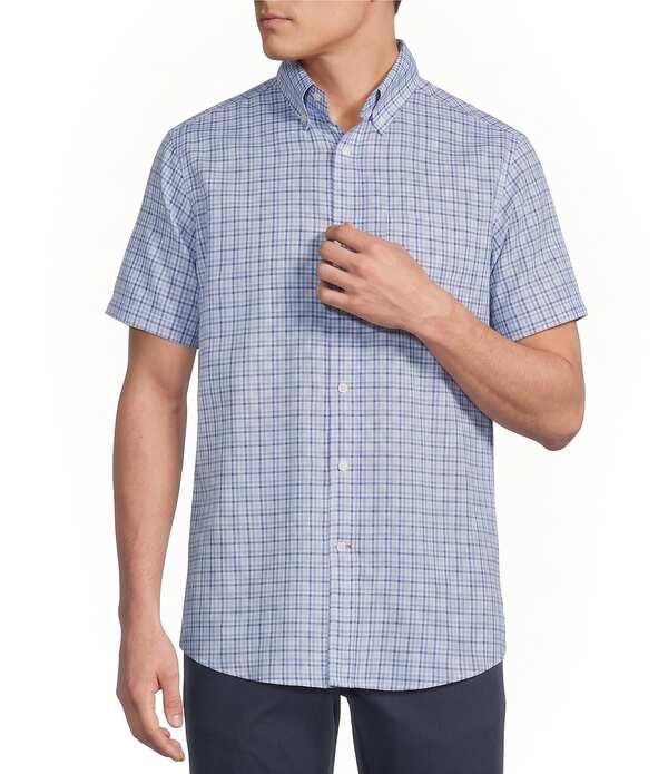 ダニエル クレミュ メンズ トップス シャツ ギンガムチェック オックスフォード ギンガム Cremieux Blue Label Gingham Oxford Short Sleeve Woven Shirt Delft Blue ブルー|ReVida 店