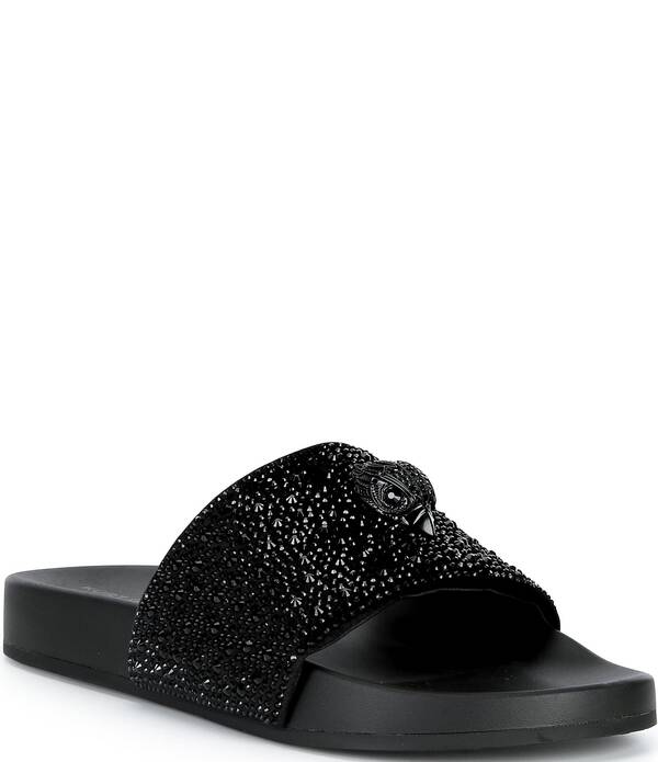 カートジェイガーロンドン メンズ シューズ サンダル Kurt Geiger London Men\u0027s Brockwell Crystal Pool Slide Sandals Black 黒いこと
