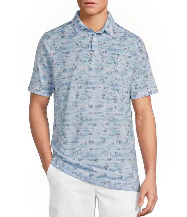 カリビアン メンズ トップス シャツ プリント ミニ Caribbean Mini Scene Print Short Sleeve Polo Shirt Aqua アクア｜ReVida 店