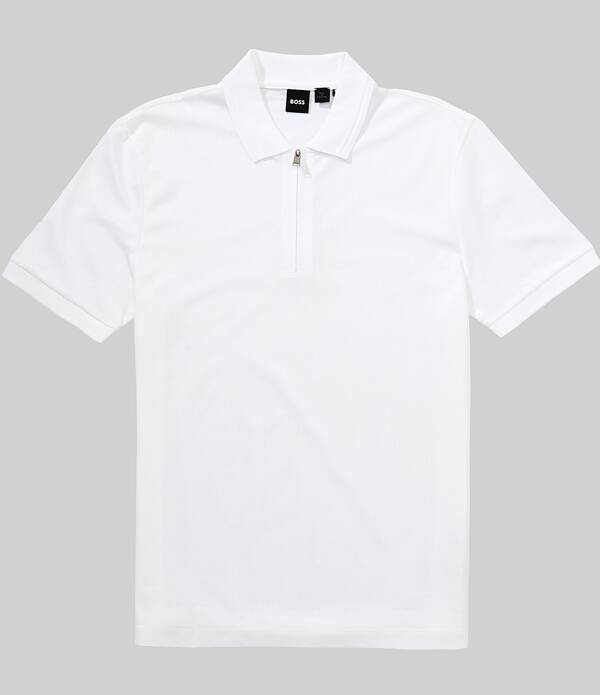 ヒューゴボス メンズ トップス シャツ Hugo Boss H-Paras Quarter-Zip Short Sleeve Polo Shirt White ホワイト
