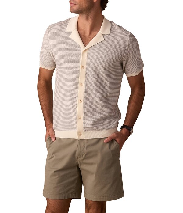 並大抵ブランド名 メンズ トップス プルオーバー The Normal Brand Robles Birdseye Short Sleeve Woven Camp Shirt Cream/Grey 皮膚軟化剤 トップス-メンズファッション