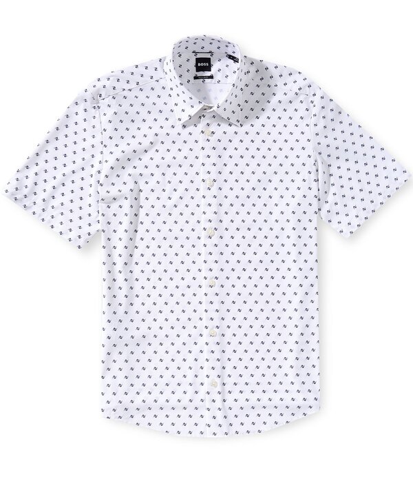 ヒューゴボス メンズ トップス プルオーバー 刷り上げる ミニ Hugo Boss Liamini Print Stretch Short Sleeve Woven Shirt Open White 白いこと トップス-メンズファッション-カジュアルシャツ