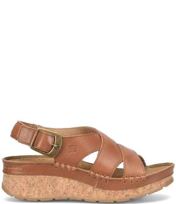 ボーン レディース シューズ サンダル なめし革 Born Kavala Leather Cork Wedge Sandals Brown 赤銅色 靴-サンダル-レディース靴