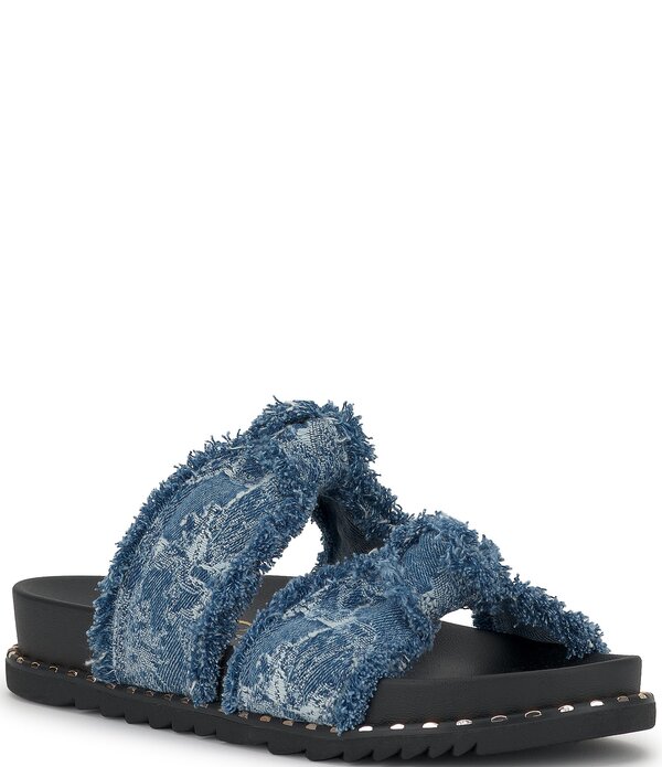ジェシカシンプソン レディース シューズ サンダル ジーンズ Jessica Simpson Caralyna Frayedenim Knot Sandals Medium Blue 青み