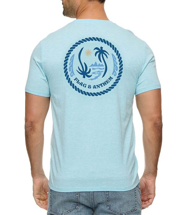信号旗 アンド アンセム メンズ トップス プルオーバー Flag and Anthem Short Sleeve Wavy Palm T-Shirt Aqua アクア
