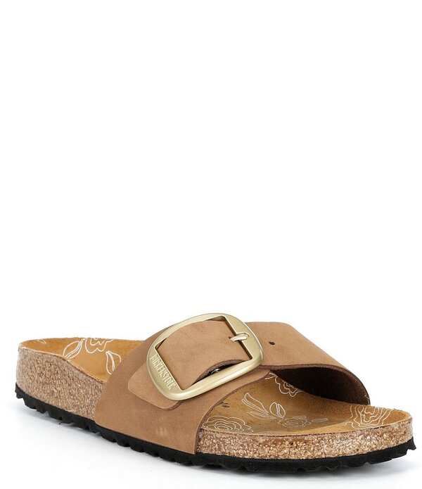 ビルケンシュトック レディース シューズ パンプス 刷り上げる サンダル なめし革 Birkenstock Women\u0027s Madrid Nubuck Leather Big Buckle Printed Footbed Slide Sandals Mink ミンクのコート