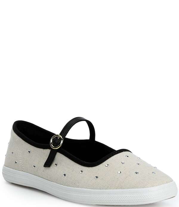 ケッズ レディース シューズ パンプス Kedsquare Toe Woven Rhinestone Mary Janes Natural/Black 黒いこと