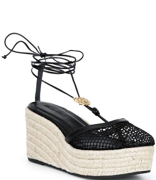 耕園 レディース シューズ スリッポン・ローファー プラットホーム アンクル スピード競技 Farm Rio Sea Lace Up Ankle Wrap Ornamented Platform Wedgespadrilles Black 黒いこと