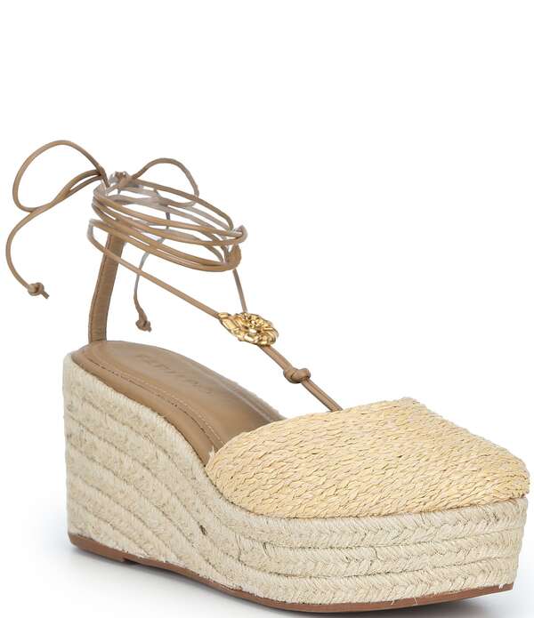 耕園 レディース シューズ スリッポン・ローファー プラットホーム アンクル スピード競技 Farm Rio Sea Lace Up Ankle Wrap Raffia Ornamented Platform Wedgespadrilles Toffee
