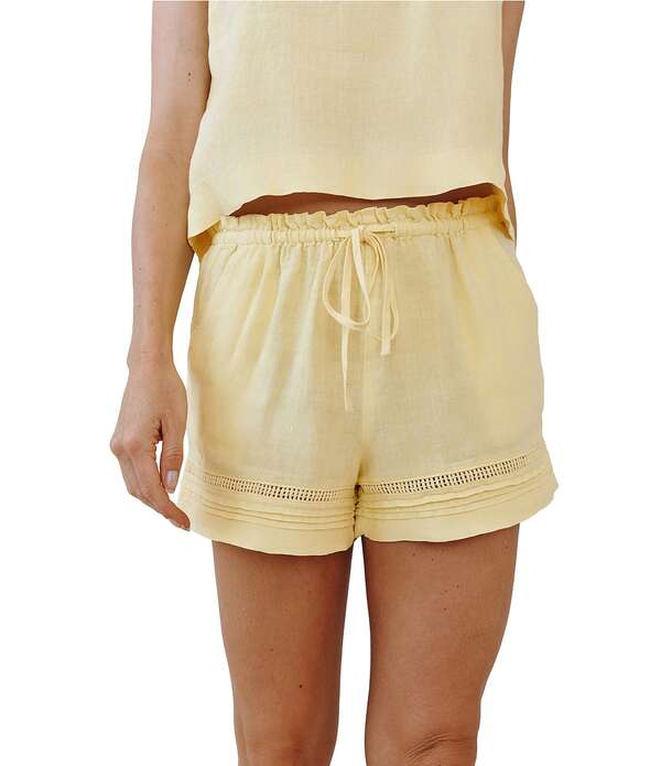 ベラダール レディース ボトムス 二分の一ズボン下・さる股引き 遊撃手ズボン下 リネン Bella Dahlinen Mid Rise Pintuck Coordinating Shorts Lemon Drop