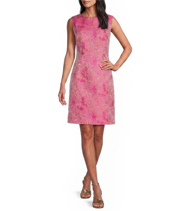キャロライン サクラ色 レディース トップス 衣装 ノースリーブ Caroline Rose Tonal Shimmer Jacquard Round Neck Sleevelessheath Dress Pink Multi サクラ色