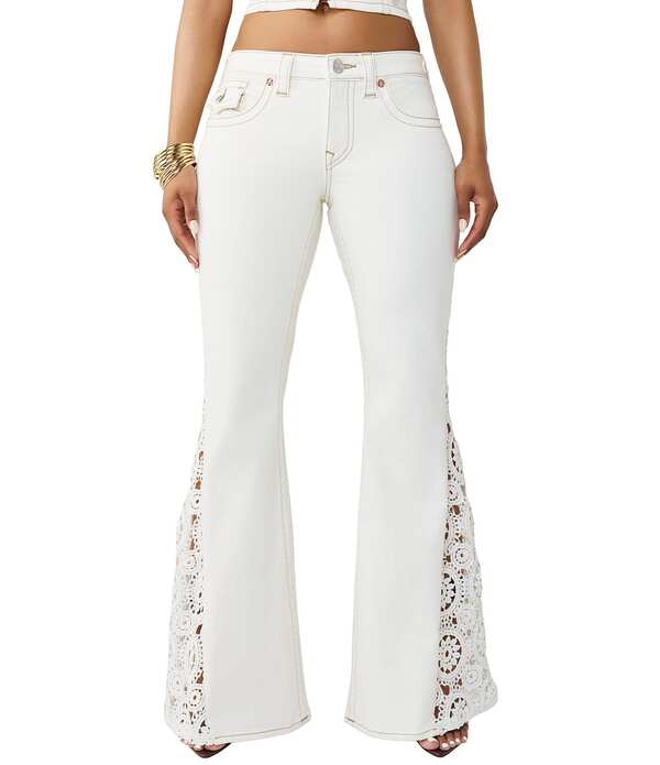トゥルーレリジョン レディース ボトムス ジーンズズボン下 太陽面爆発 デニム True Religion Crochet Mid-Rise Flare Leg Flapocket Denim Jeans Winter White 白いこと