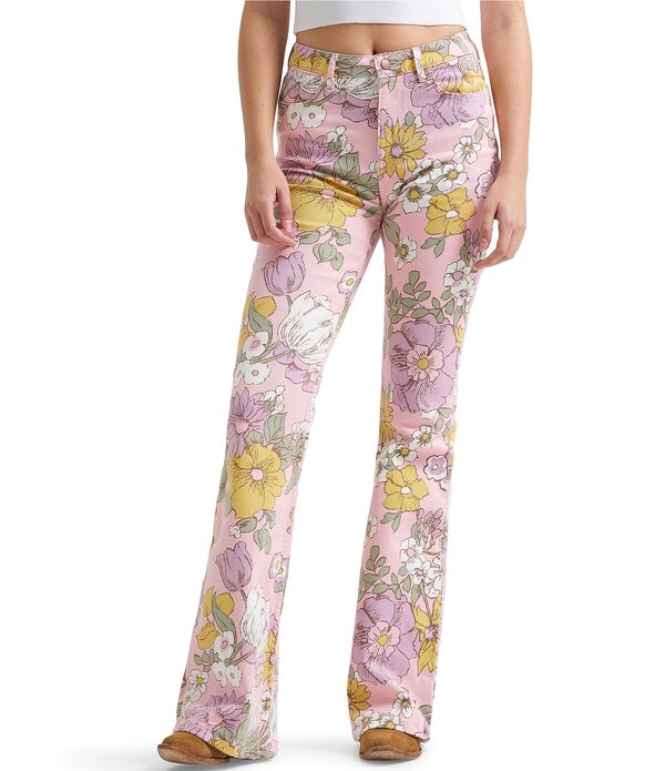 ラングラー レディース ボトムス デニムパンツ フレア フラワー柄 プリント ジーンズ フラワー Wrangler Floral Printed High Rise Flare Leg Jeans Vintage Floral|ReVida 店