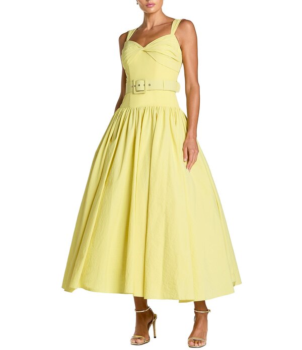マックダガル レディース トップス ワンピース A ライン ノースリーブ Mac Duggal Faille Sleeveless A-Line Beltedress Buttercup|ReVida 店