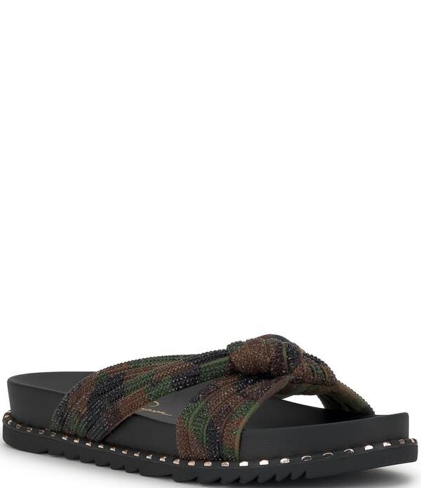 ジェシカシンプソン レディース シューズ パンプス プリント サンダル Jessica Simpson Cilleva Camo Print Rhinestone Knotted Slide Sandals Forest Camo フォレスト