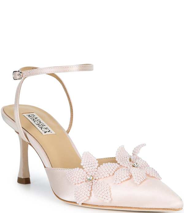バッジェリーミシュカ レディース シューズ 踵 御花柄 繻子 御花 Badgley Mischka Whitman Satin Beaded Floral Ornament Embellished Pumps Champagne Satin 三鞭酒