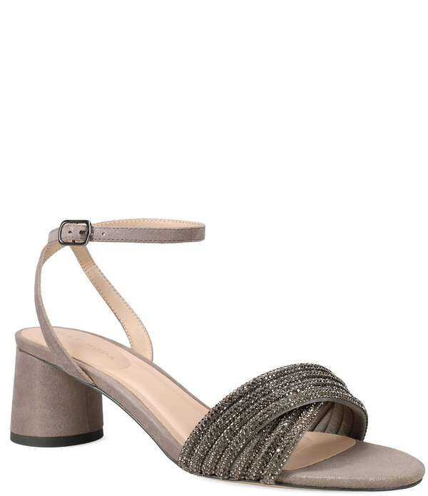 ペレモーダ レディース シューズ サンダル スエード アンクル ヒール Pelle Moda Noli Shimmer Suede Ankle Wrap Block Heel Sandals Pewter ピューター|ReVida 店