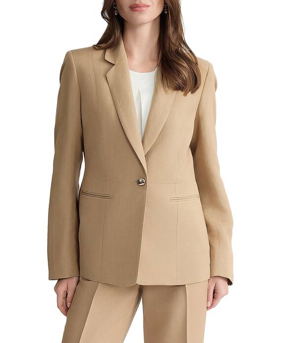カスパール レディース アウター 厚地の外套 プチ リネン 上衣 Kasper Petite One Button Linen Blend Notch Collar Jacketoasted Wheat