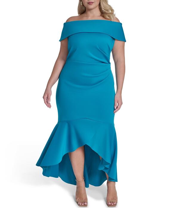 エリザジェイ レディース トップス ワンピース プラスサイズ ギャザー Eliza J Plusize Off The Shoulder Side Ruched High Low Dress Ocean｜ReVida 店 26,520円