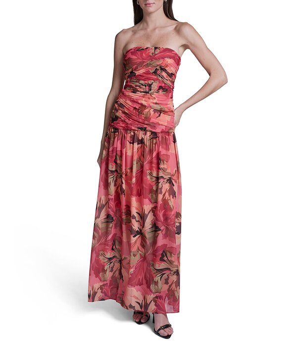 ビーシビージー レディース トップス ワンピース シフォン フラワー柄 プリント ギャザー ストラップレス マキシ フラワー BCBG Chiffon Strapless Ruched Floral Printedrop Waist Maxi Dress Bellini Blush Multi ブラッシュ|ReVida 店