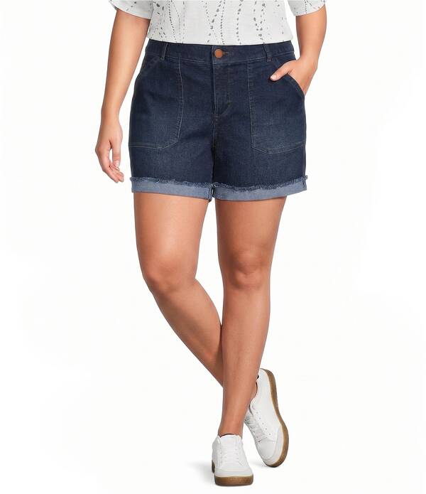 デモクラシー レディース ボトムス ハーフパンツ・ショーツ プラスサイズ ショートパンツ デニム Democracy Plusize High Rise Cuffedenim Shorts Indigo インディゴ|ReVida 店