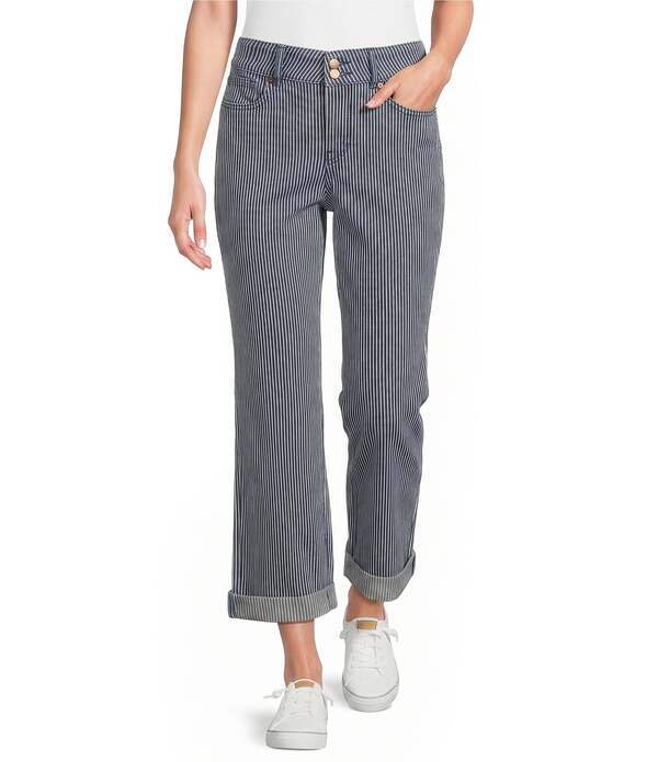エヌワイディージェイ レディース ボトムス ジーンズズボン下 引っ切り無い プチ デニム NYDJ Petite Size Bailey Stripe Denim High Rise Straight Leg Crop Length Jeans Malaga Stripe 縞模様