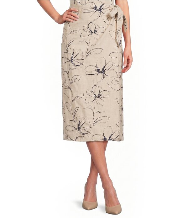 アンクライン レディース ボトムスカート ミディ リネン Anne Klein Pull On Faux Wrap Linen Midi Skirt Natural Green Multi グリーン｜ReVida 店
