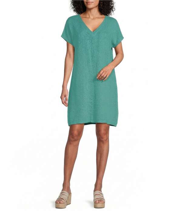 ブライン ウォーカー レディース トップス シャツ Vネック リネン Bryn Walkeregan Light Linen V-Neck Short Sleeve Dress Turaco|ReVida 店